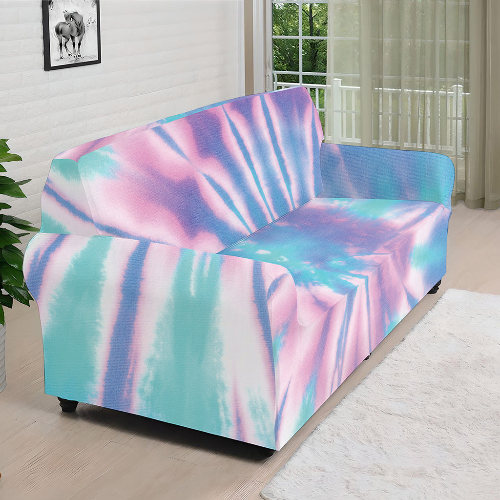 Teal And Pink Tie Dye Print Sofa Cover