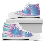 Teal And Pink Tie Dye Print White High Top Shoes