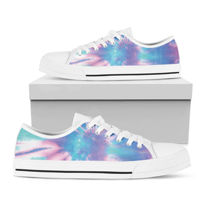 Teal And Pink Tie Dye Print White Low Top Shoes