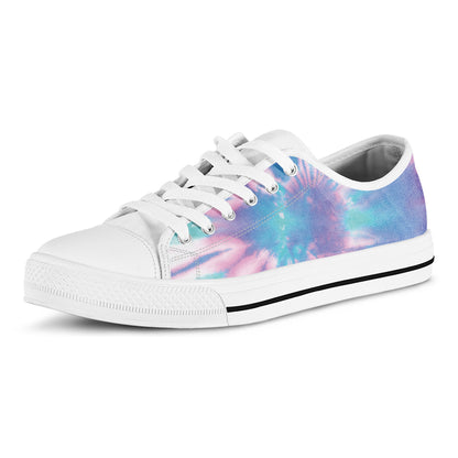 Teal And Pink Tie Dye Print White Low Top Shoes
