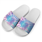 Teal And Pink Tie Dye Print White Slide Sandals