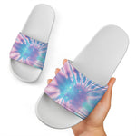 Teal And Pink Tie Dye Print White Slide Sandals