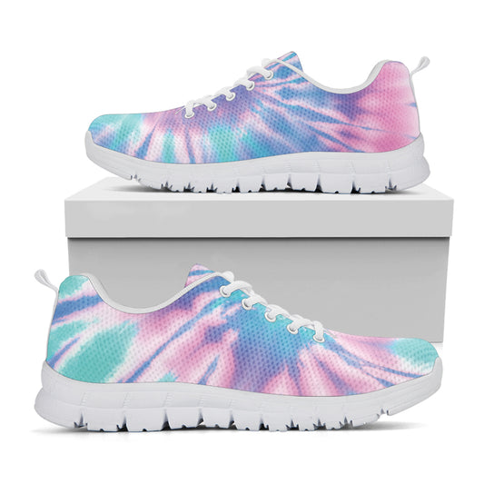 Teal And Pink Tie Dye Print White Sneakers