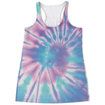 Teal And Pink Tie Dye Print Women's Racerback Tank Top