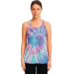 Teal And Pink Tie Dye Print Women's Racerback Tank Top