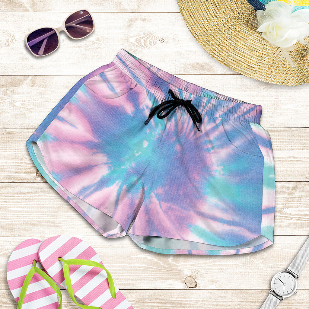 Teal And Pink Tie Dye Print Women's Shorts