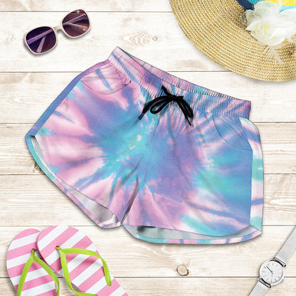 Teal And Pink Tie Dye Print Women's Shorts