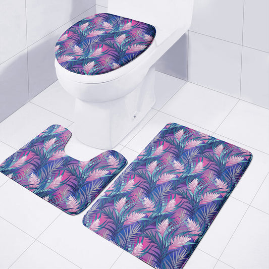 Teal And Pink Tropical Floral Print 3 Piece Bath Mat Set