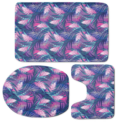 Teal And Pink Tropical Floral Print 3 Piece Bath Mat Set