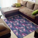 Teal And Pink Tropical Floral Print Area Rug