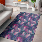 Teal And Pink Tropical Floral Print Area Rug