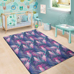 Teal And Pink Tropical Floral Print Area Rug