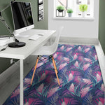 Teal And Pink Tropical Floral Print Area Rug