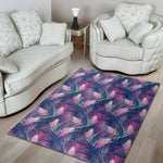 Teal And Pink Tropical Floral Print Area Rug