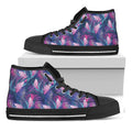 Teal And Pink Tropical Floral Print Black High Top Sneakers