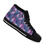 Teal And Pink Tropical Floral Print Black High Top Shoes
