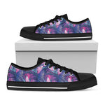 Teal And Pink Tropical Floral Print Black Low Top Shoes