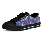 Teal And Pink Tropical Floral Print Black Low Top Shoes