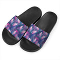 Teal And Pink Tropical Floral Print Black Slide Sandals