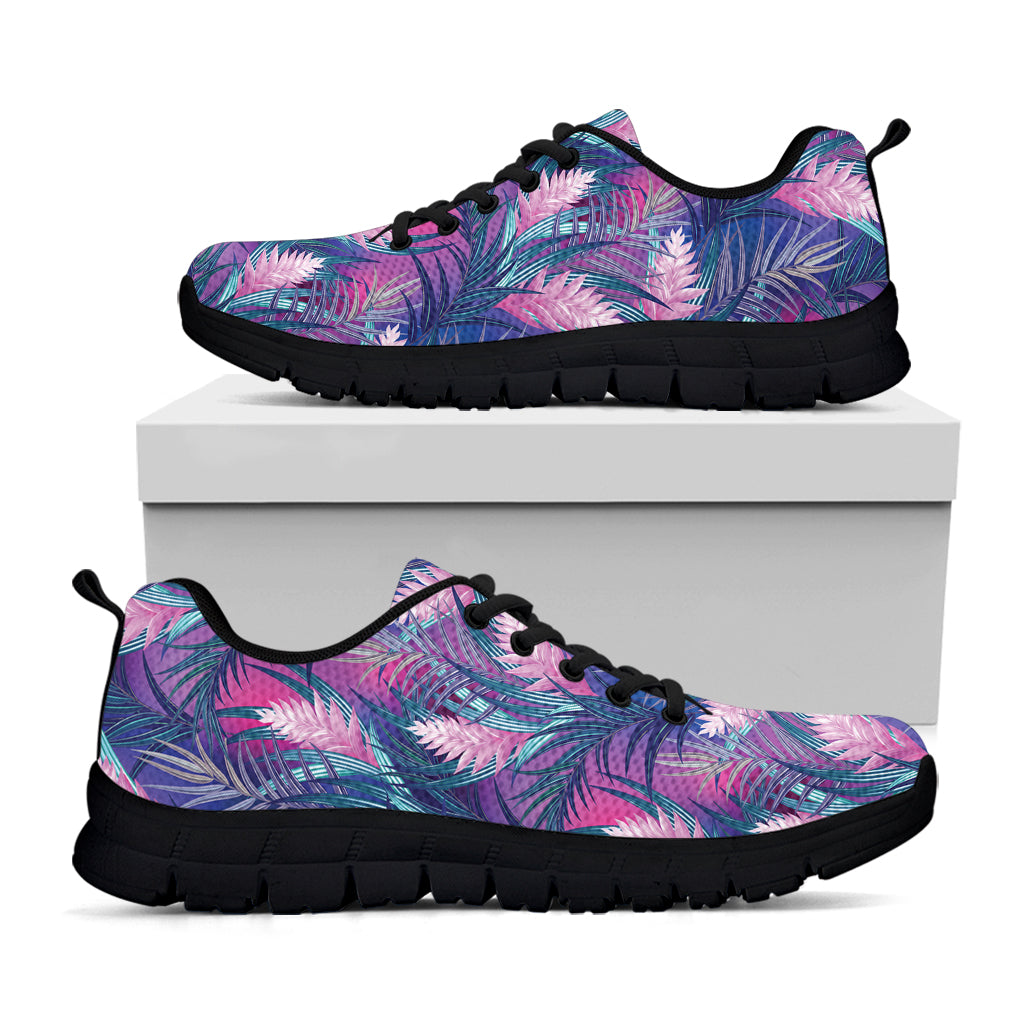 Teal And Pink Tropical Floral Print Black Sneakers