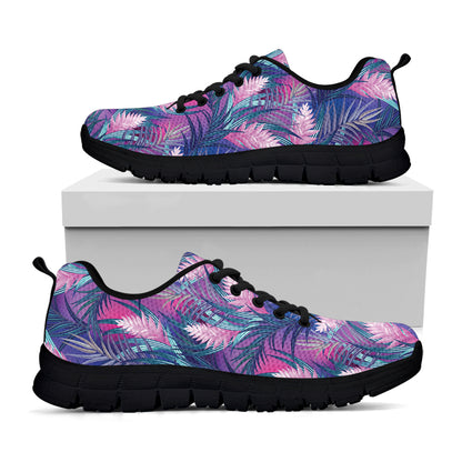 Teal And Pink Tropical Floral Print Black Sneakers