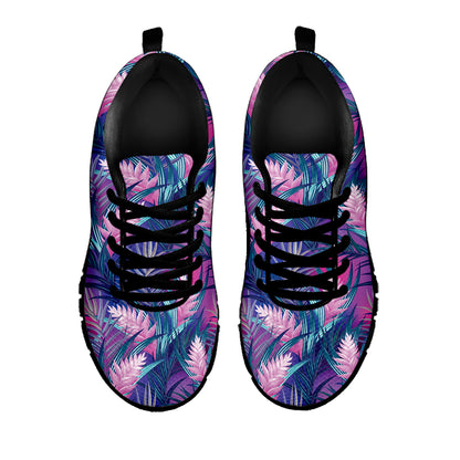 Teal And Pink Tropical Floral Print Black Sneakers
