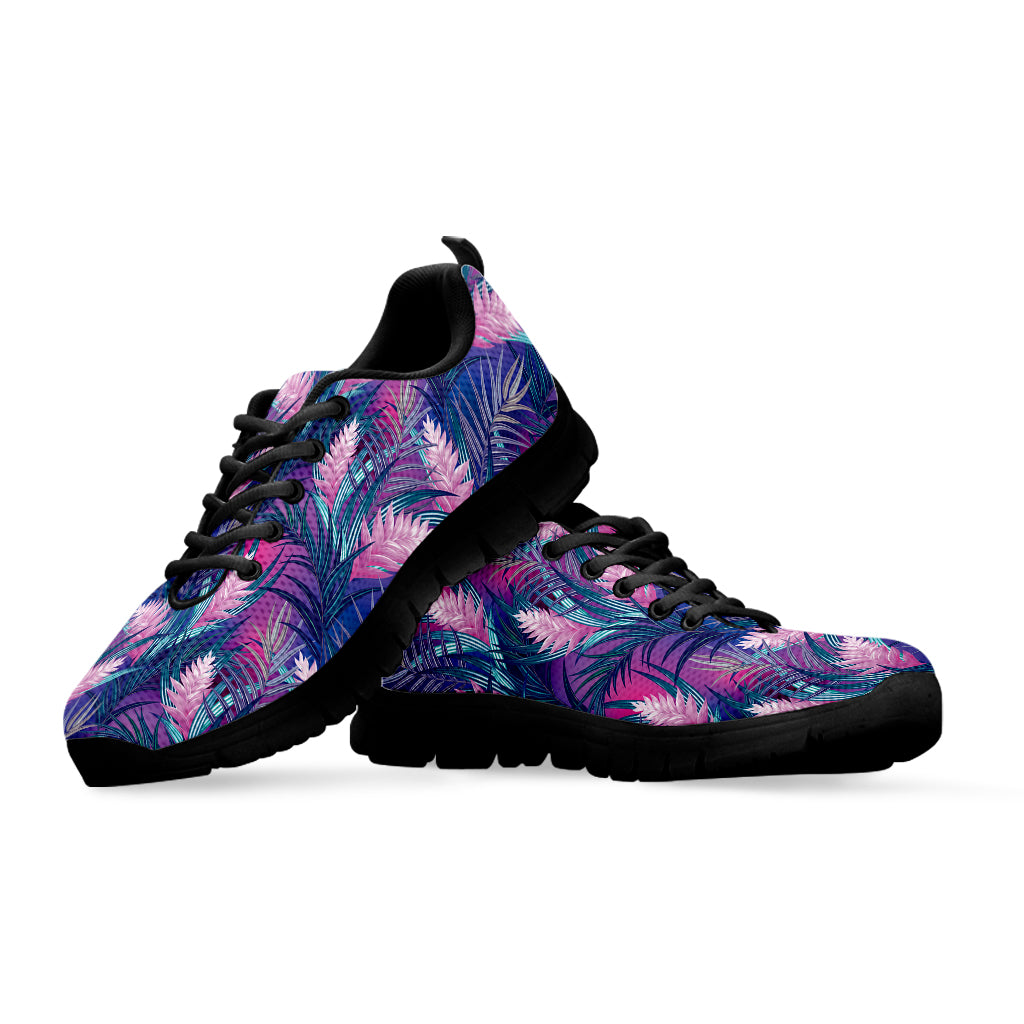 Teal And Pink Tropical Floral Print Black Sneakers