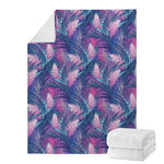 Teal And Pink Tropical Floral Print Blanket
