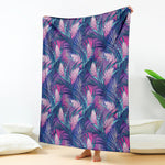 Teal And Pink Tropical Floral Print Blanket