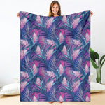 Teal And Pink Tropical Floral Print Blanket