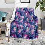 Teal And Pink Tropical Floral Print Blanket