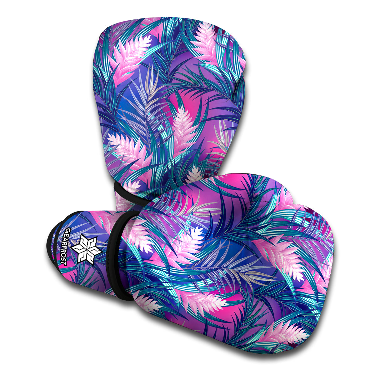 Teal And Pink Tropical Floral Print Boxing Gloves