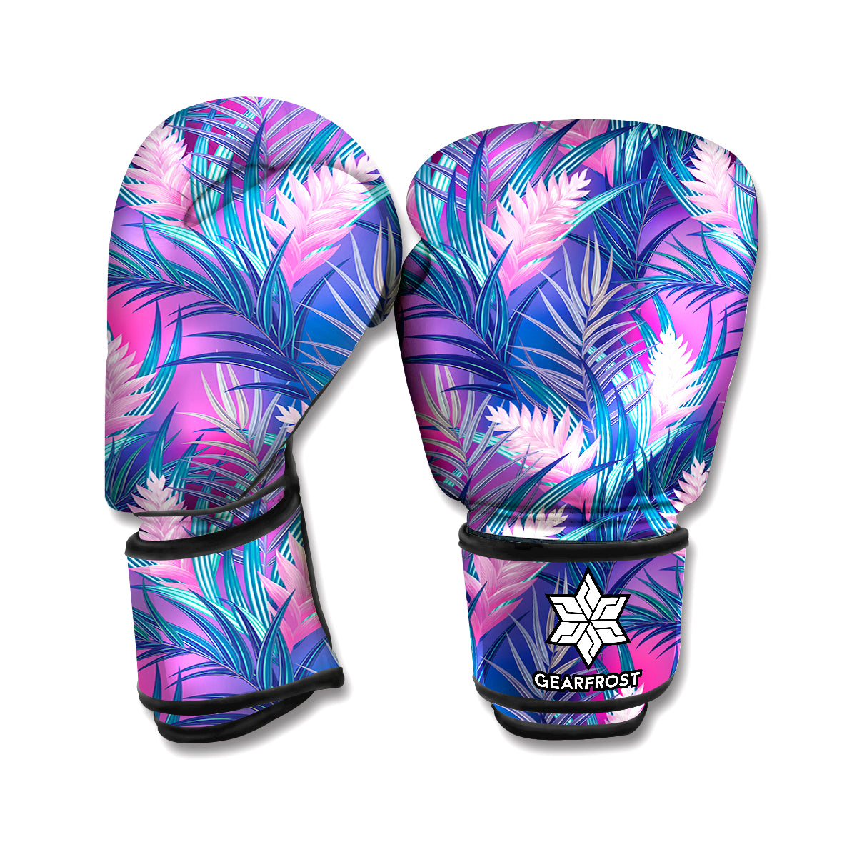 Teal And Pink Tropical Floral Print Boxing Gloves