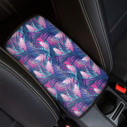 Teal And Pink Tropical Floral Print Car Center Console Cover