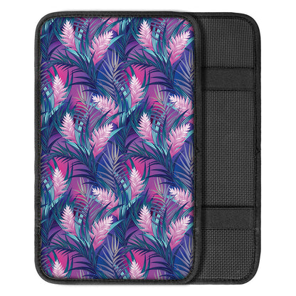 Teal And Pink Tropical Floral Print Car Center Console Cover