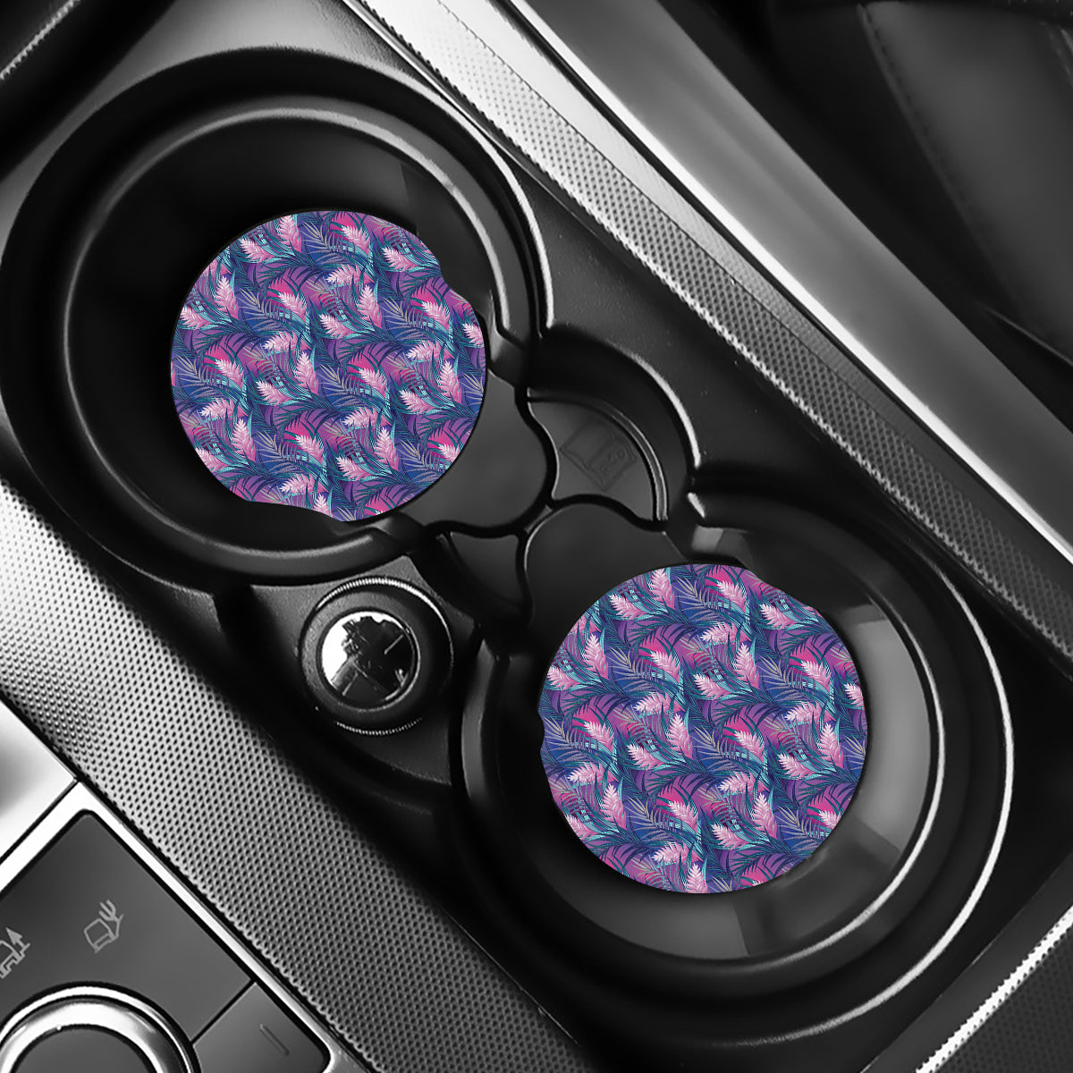 Teal And Pink Tropical Floral Print Car Coasters