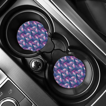 Teal And Pink Tropical Floral Print Car Coasters