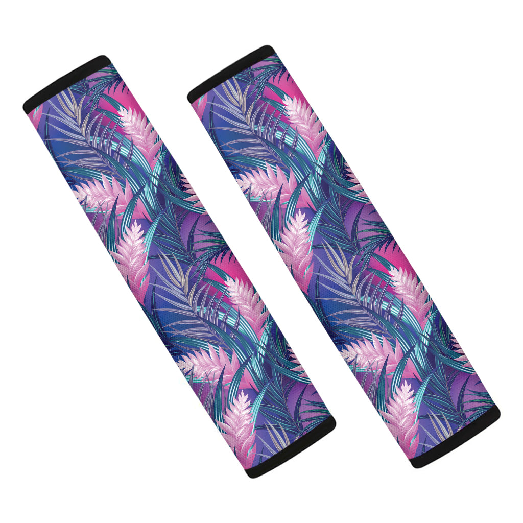 Teal And Pink Tropical Floral Print Car Seat Belt Covers