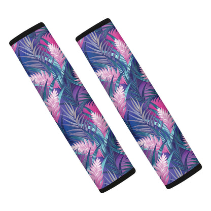 Teal And Pink Tropical Floral Print Car Seat Belt Covers