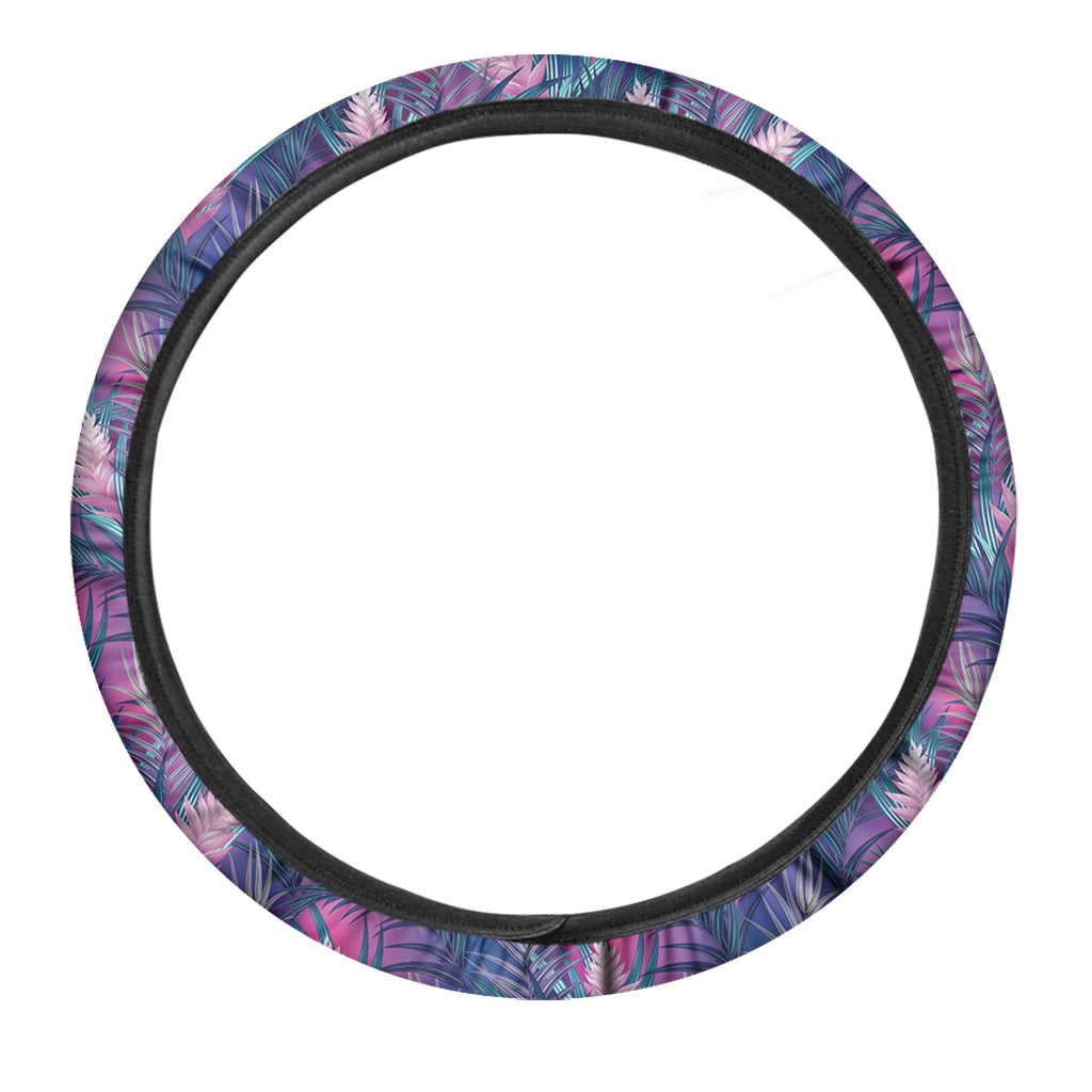 Teal And Pink Tropical Floral Print Car Steering Wheel Cover