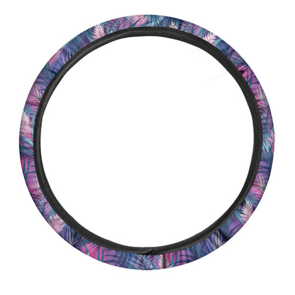 Teal And Pink Tropical Floral Print Car Steering Wheel Cover