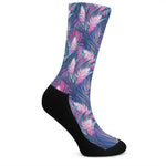 Teal And Pink Tropical Floral Print Crew Socks