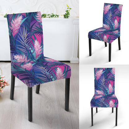 Teal And Pink Tropical Floral Print Dining Chair Slipcover