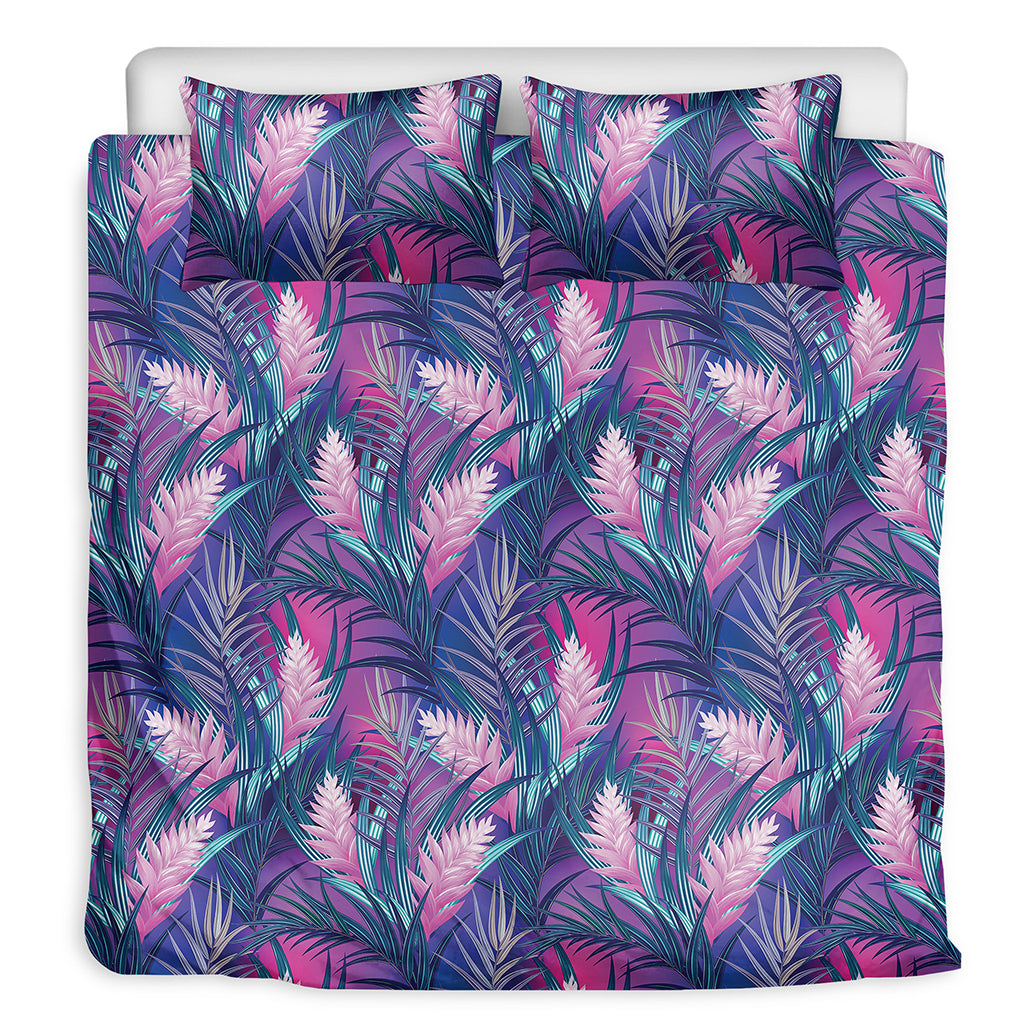 Teal And Pink Tropical Floral Print Duvet Cover Bedding Set