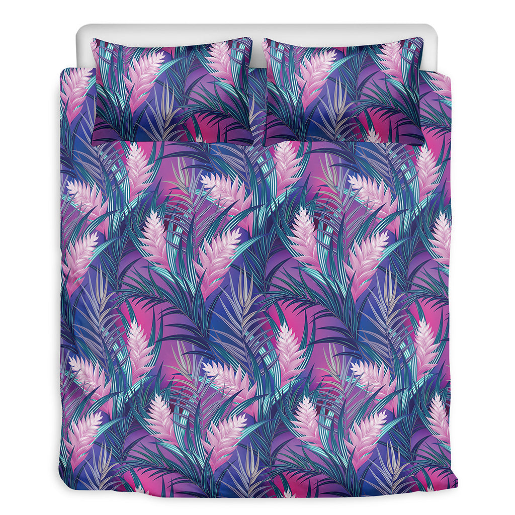 Teal And Pink Tropical Floral Print Duvet Cover Bedding Set