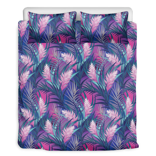 Teal And Pink Tropical Floral Print Duvet Cover Bedding Set