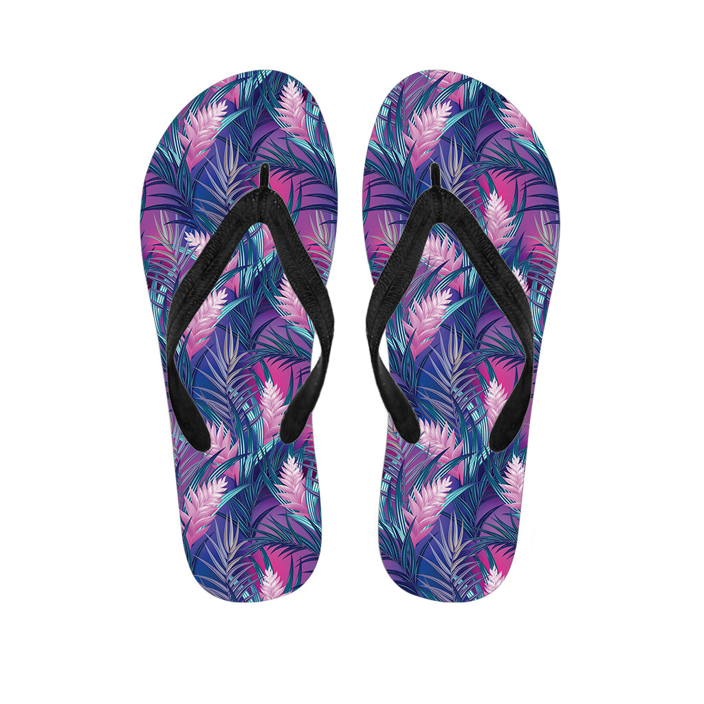 Teal And Pink Tropical Floral Print Flip Flops