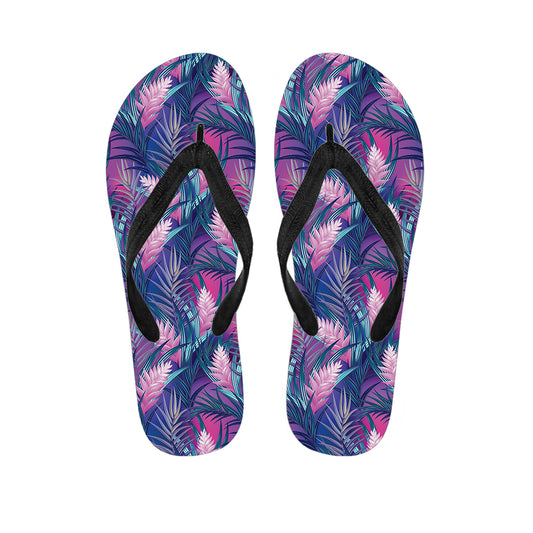 Teal And Pink Tropical Floral Print Flip Flops