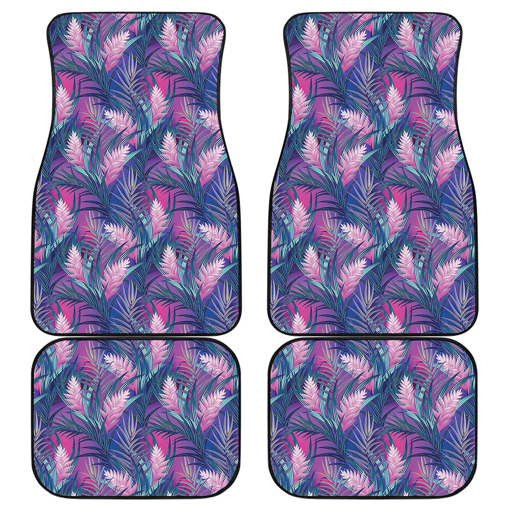 Teal And Pink Tropical Floral Print Front and Back Car Floor Mats