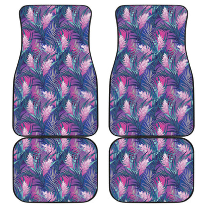 Teal And Pink Tropical Floral Print Front and Back Car Floor Mats